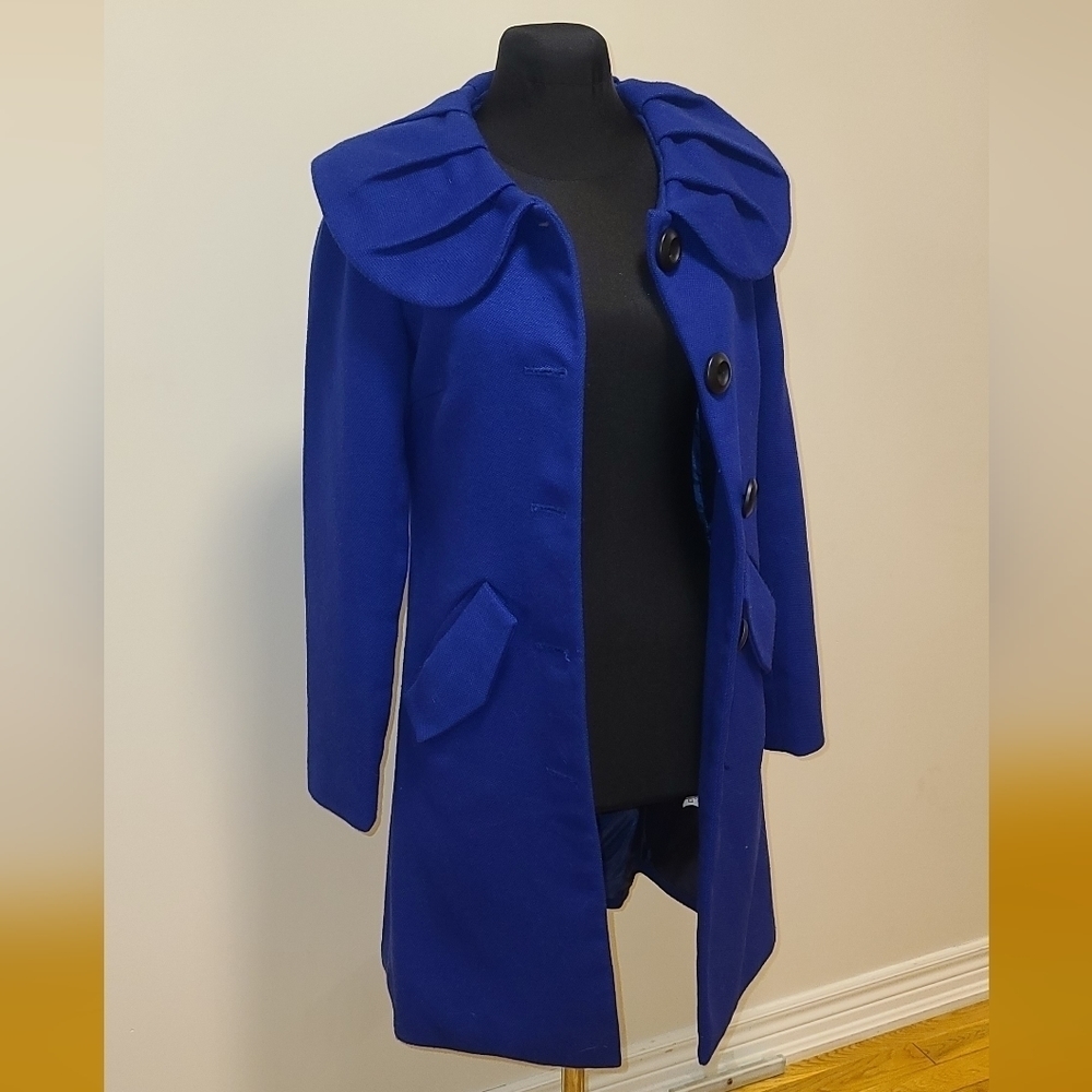 AGNES B Vibrat Blue wool blend coat With Oversized Round Collar